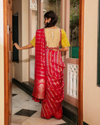 Magenta Silk Tissue Yellow Blouse Saree