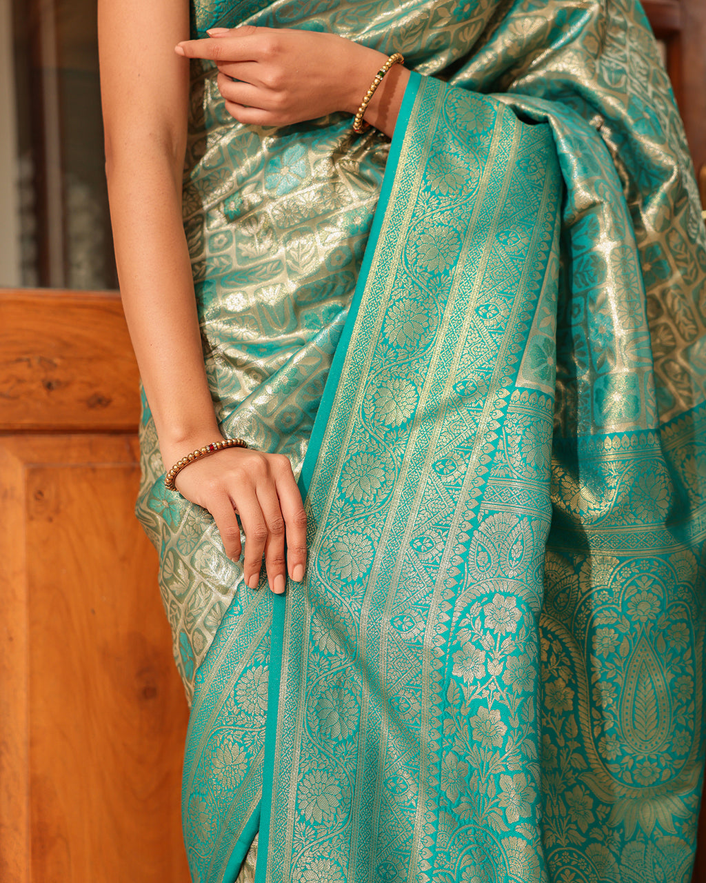Paris Green Zari Weave Silk Saree