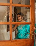 Turquoise Golden Zari Silk Saree