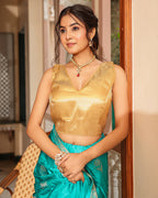 Turquoise Golden Zari Silk Saree