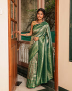 Forest Green Peacock Silk Saree