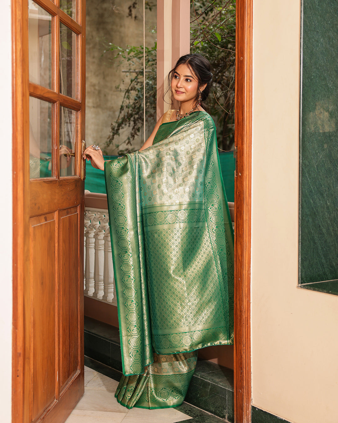 Forest Green Peacock Silk Saree