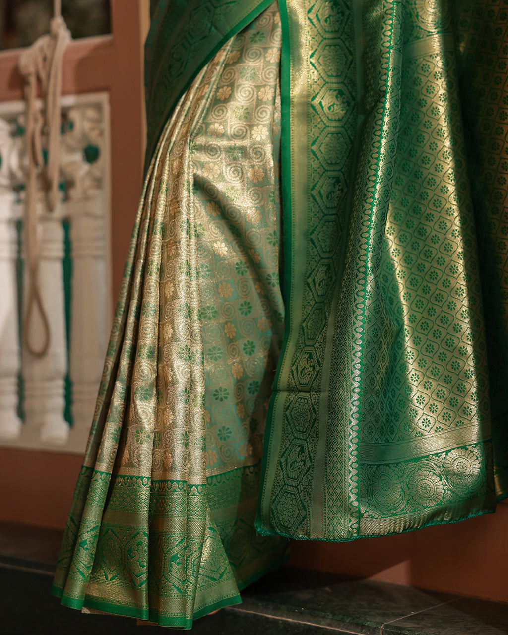 Forest Green Peacock Silk Saree