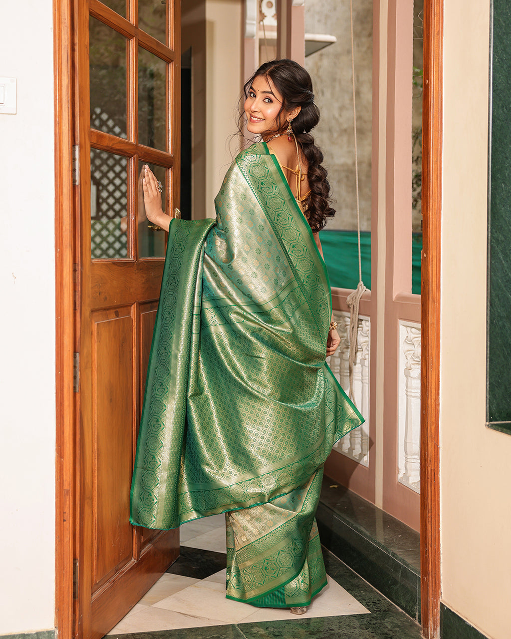 Forest Green Peacock Silk Saree