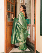 Forest Green Peacock Silk Saree