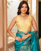 Teal Blue Peacock Border Silk Saree