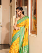 Yellow Green Patola Silk Saree