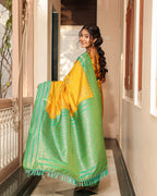 Yellow Green Patola Silk Saree