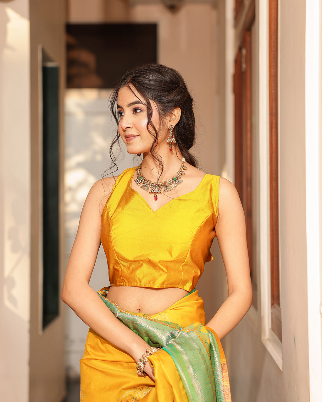 Yellow Green Patola Silk Saree