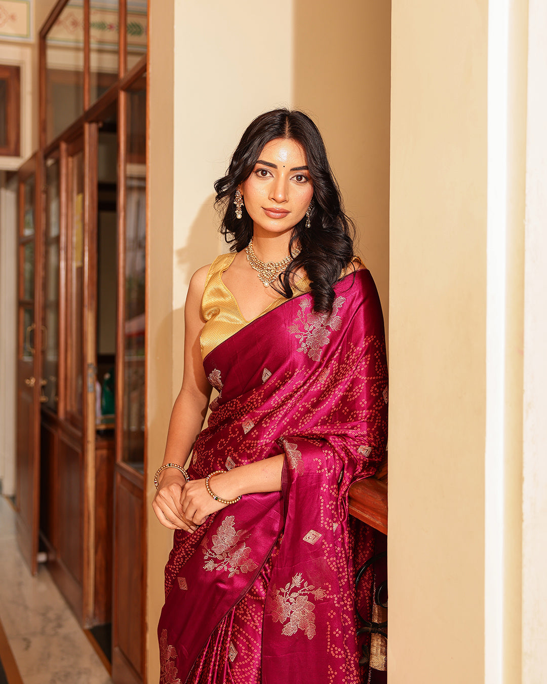 Deep Purple Dola Silk Bandhani Saree