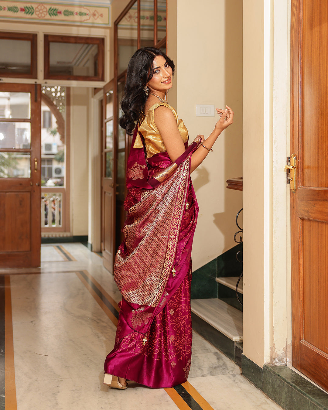 Deep Purple Dola Silk Bandhani Saree