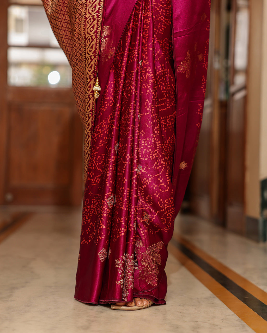 Deep Purple Dola Silk Bandhani Saree