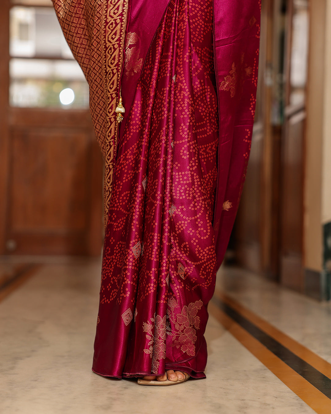Deep Purple Dola Silk Bandhani Saree
