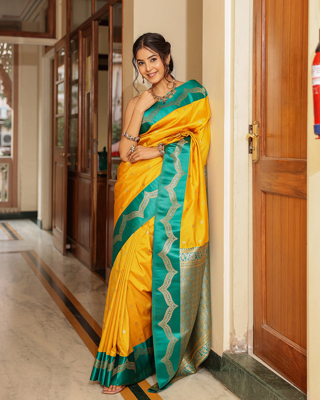 Sunshine Yellow Emerald Border Silk Saree
