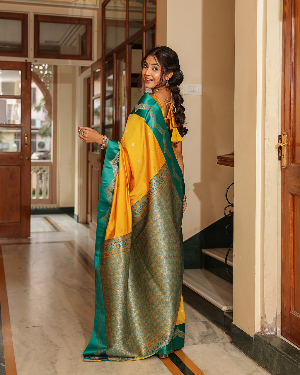 Sunshine Yellow Emerald Border Silk Saree