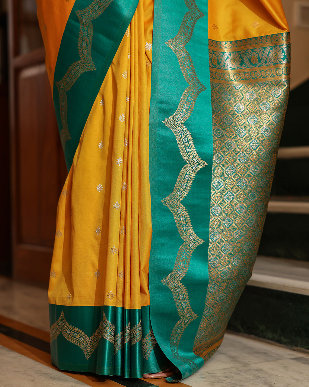 Sunshine Yellow Emerald Border Silk Saree