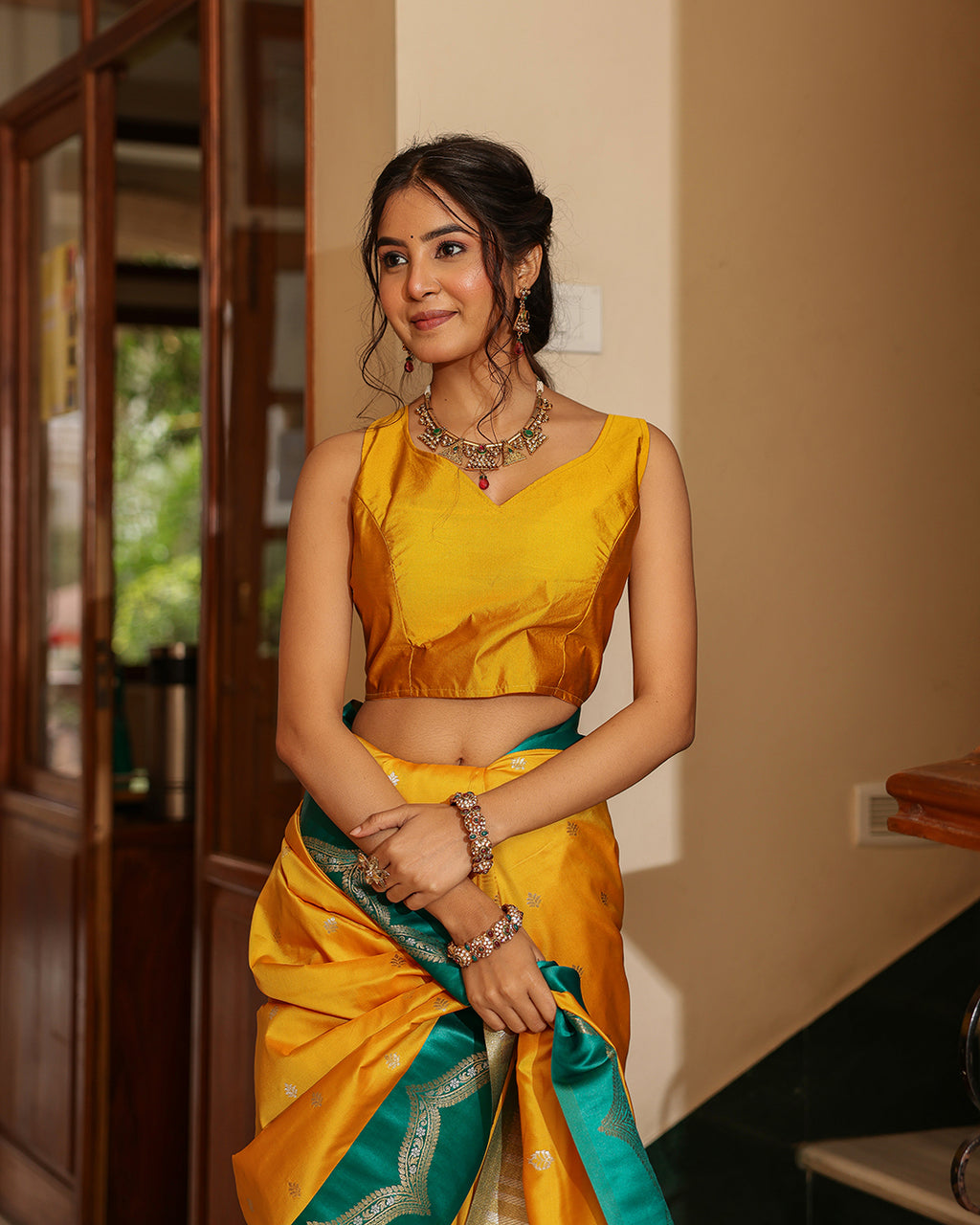 Sunshine Yellow Emerald Border Silk Saree