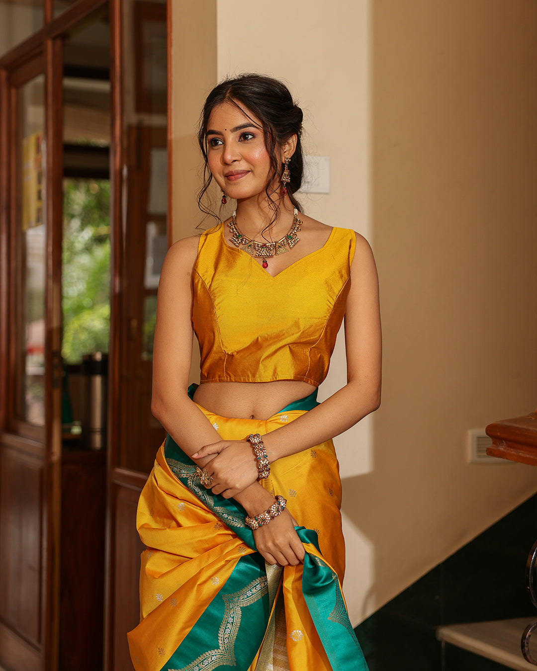 Sunshine Yellow Emerald Border Silk Saree