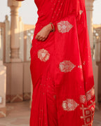 Cherry Red Check Pallu Silk Saree