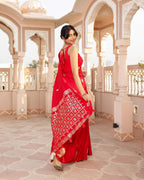 Cherry Red Check Pallu Silk Saree