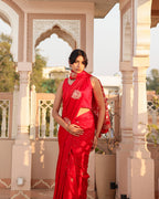 Cherry Red Check Pallu Silk Saree