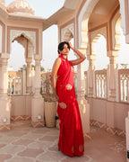 Cherry Red Check Pallu Silk Saree