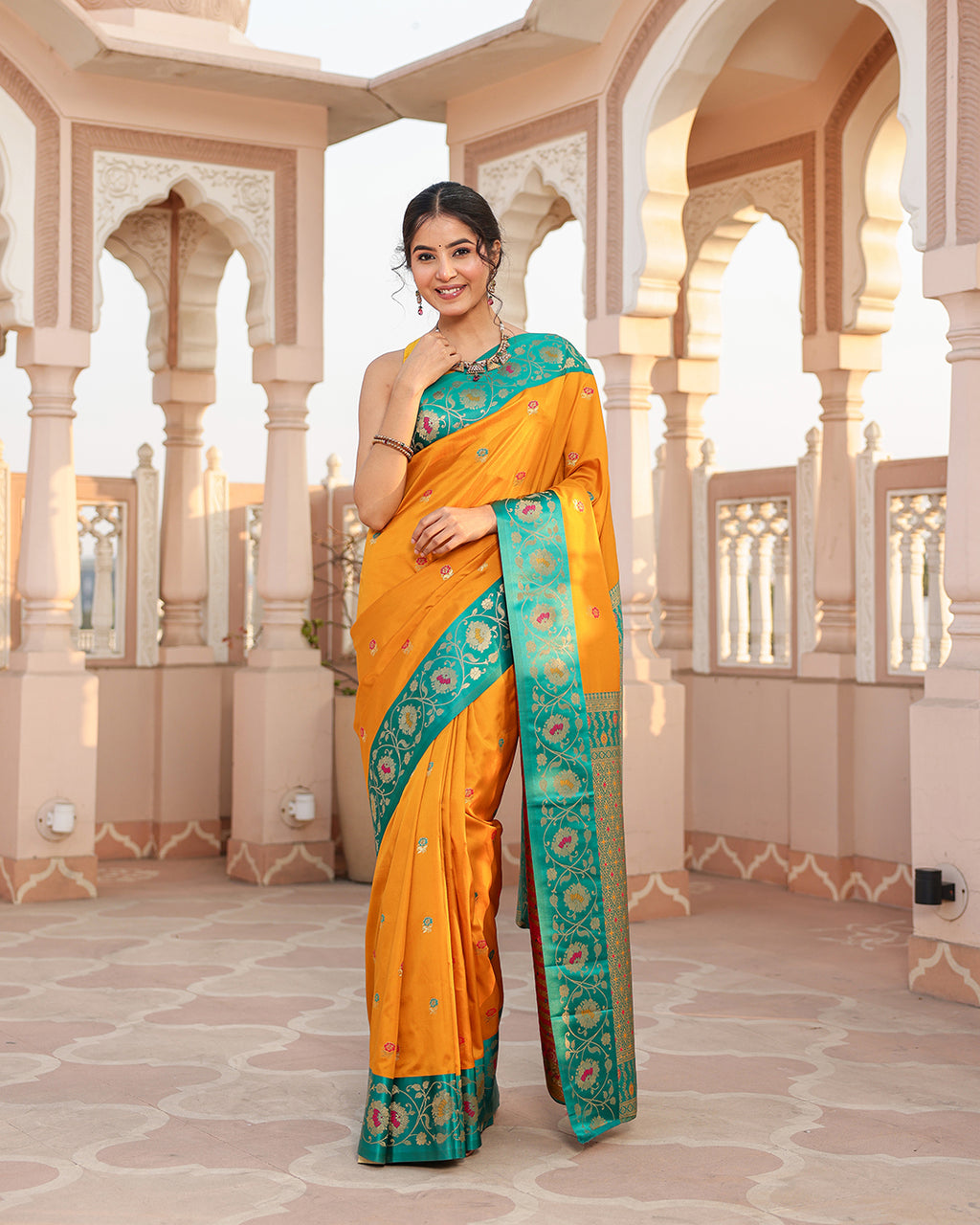 Yellow Minakari Silk Saree