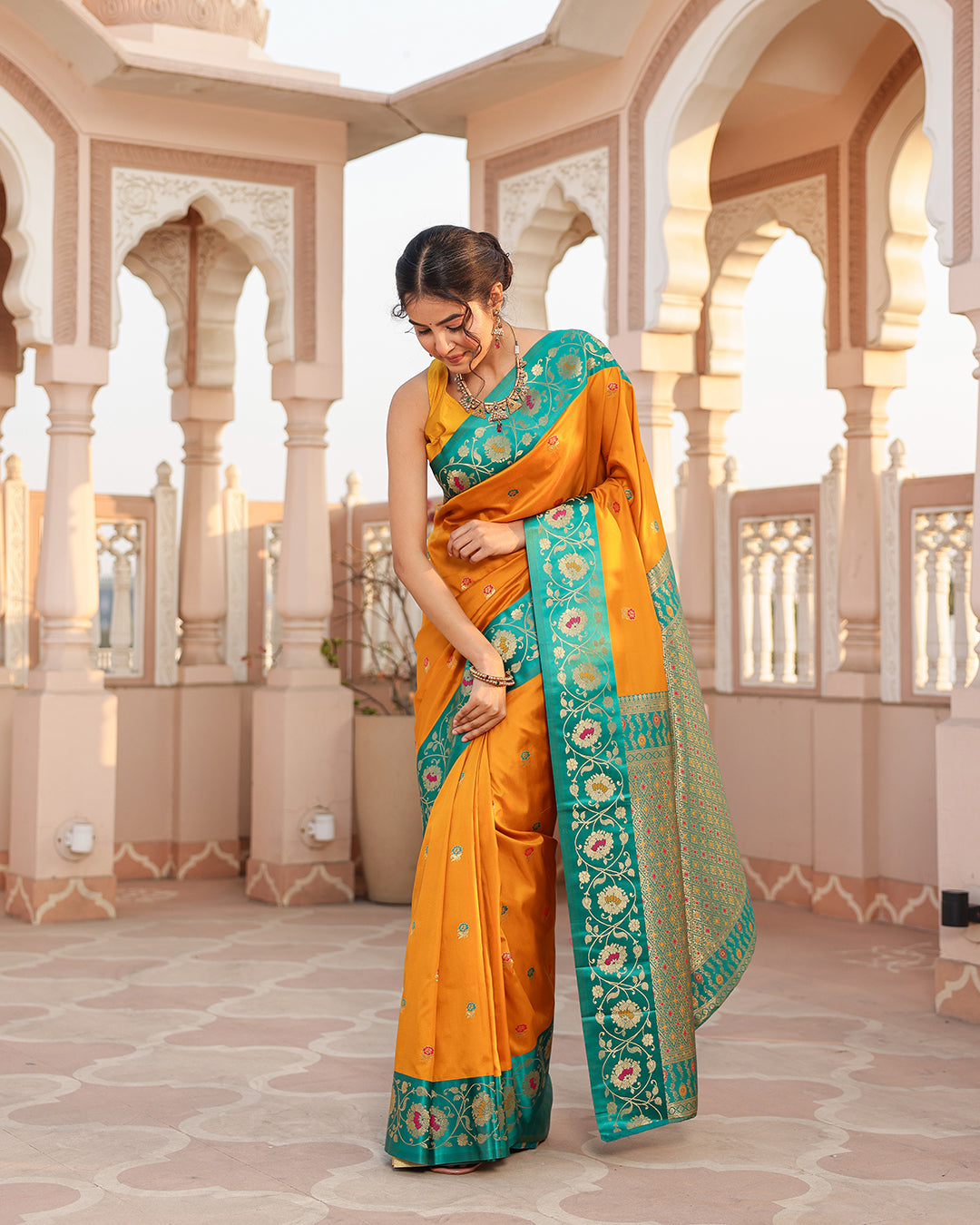 Yellow Minakari Silk Saree