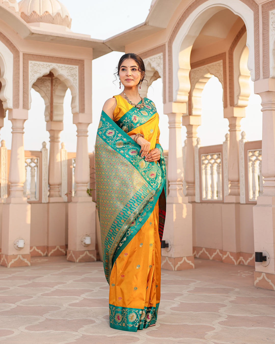 Yellow Minakari Silk Saree