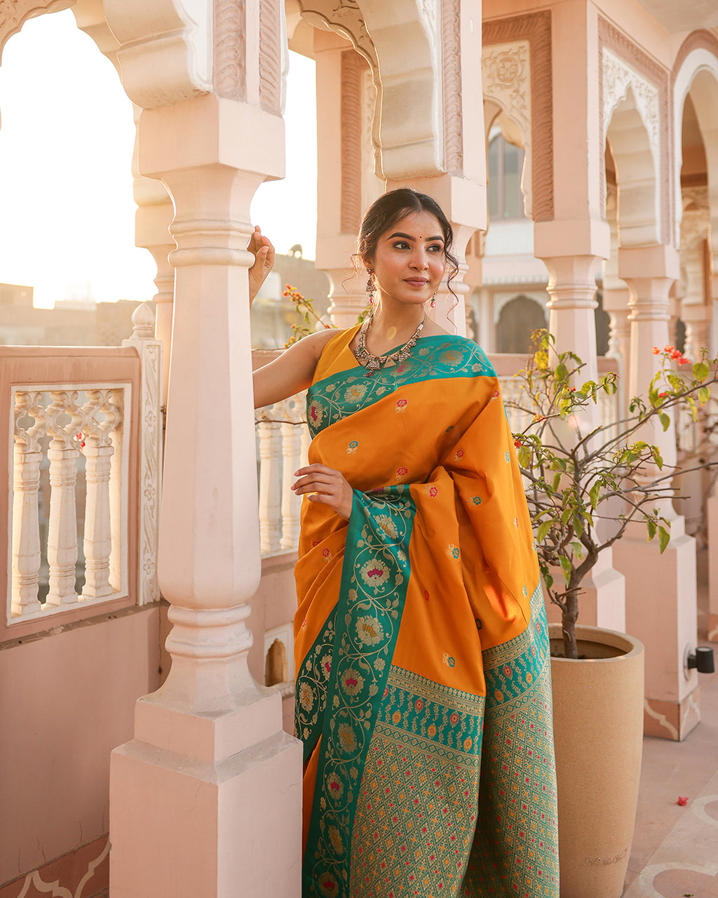 Yellow Minakari Silk Saree