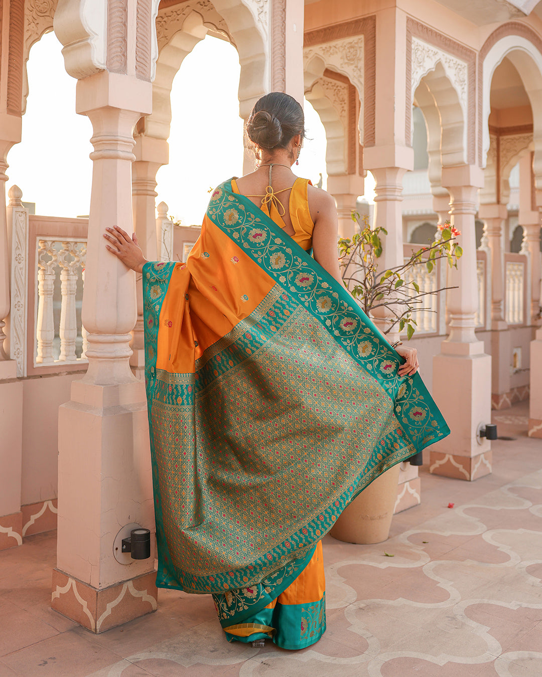 Yellow Minakari Silk Saree