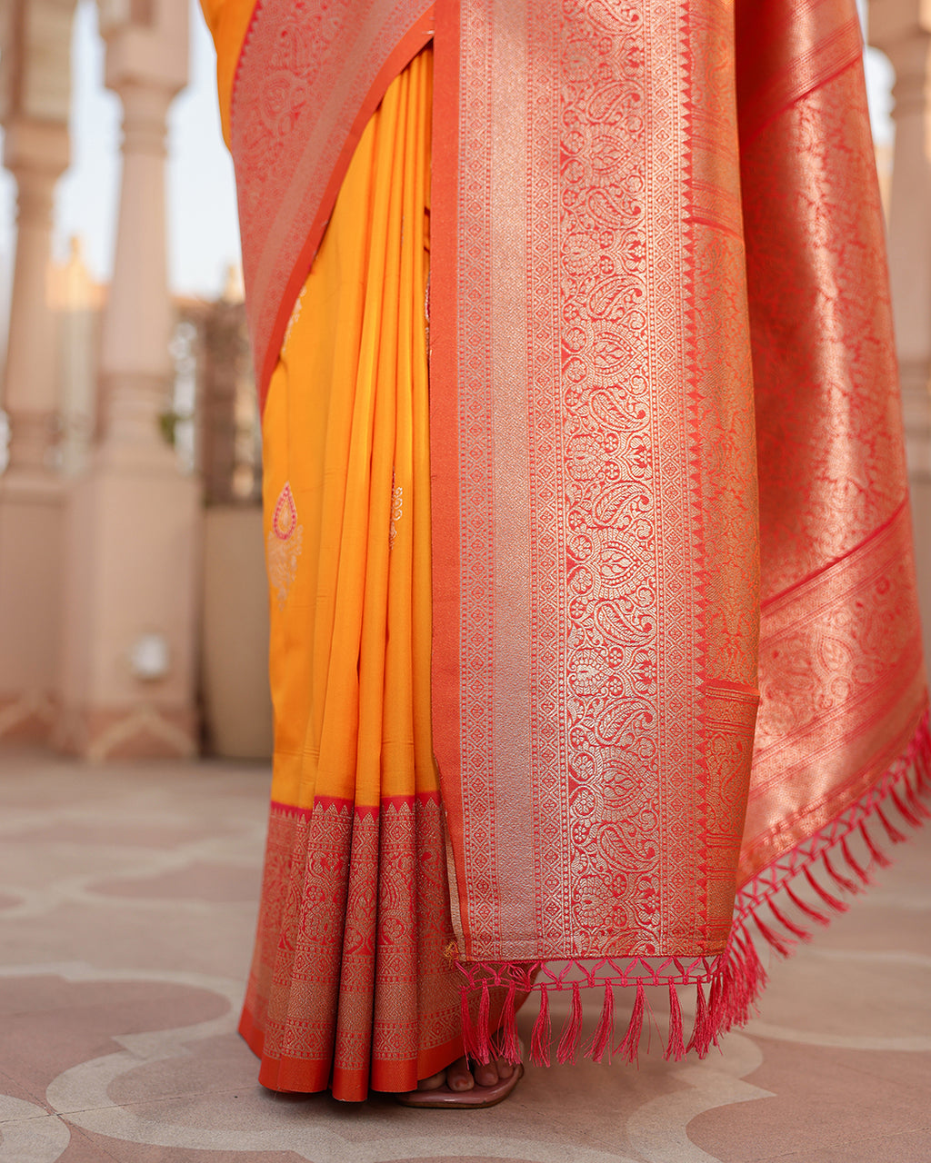 Marigold Paisley Border Silk Saree