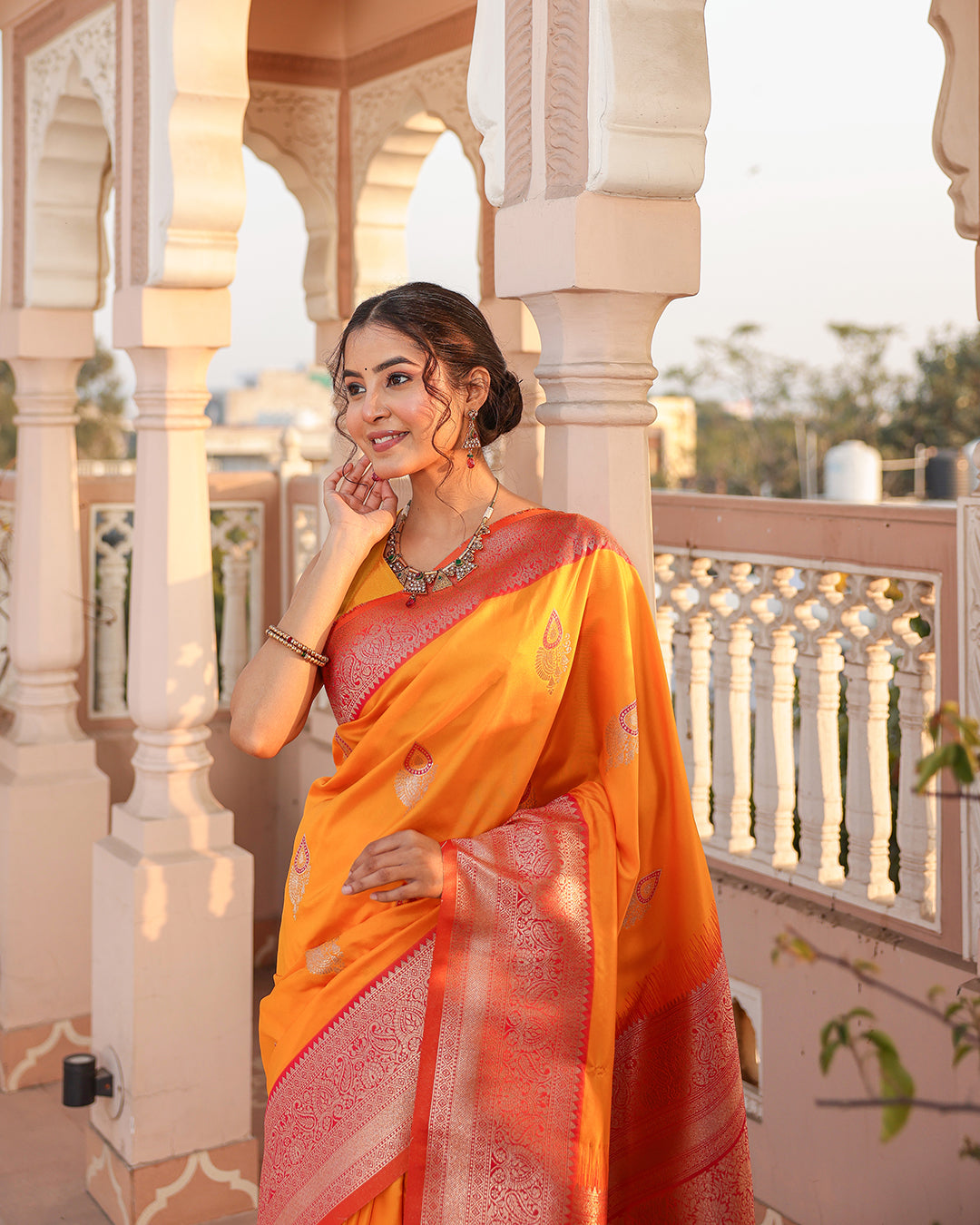 Marigold Paisley Border Silk Saree
