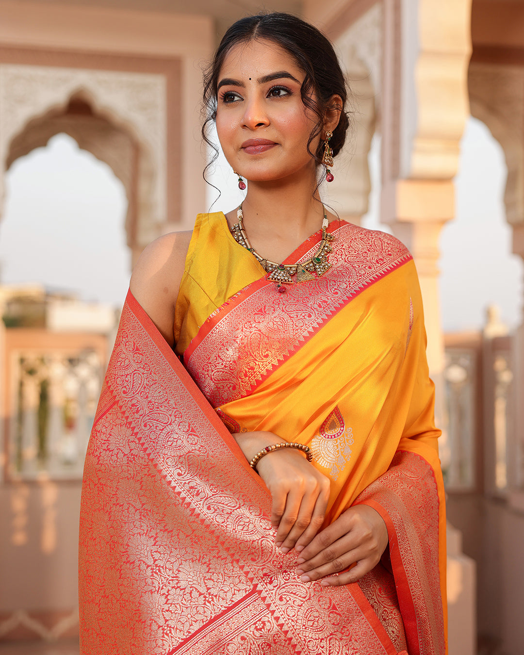 Marigold Paisley Border Silk Saree