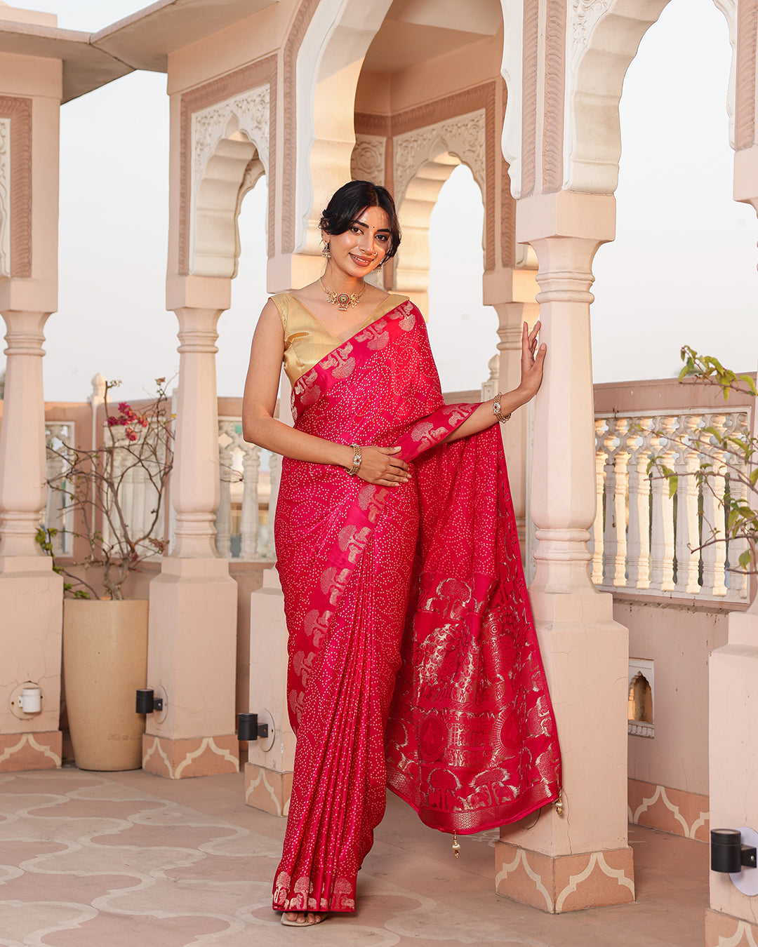 Magenta Dola Silk Bandhani Saree