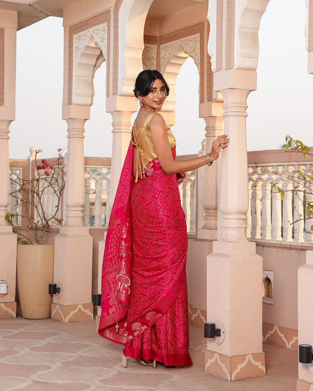 Magenta Dola Silk Bandhani Saree