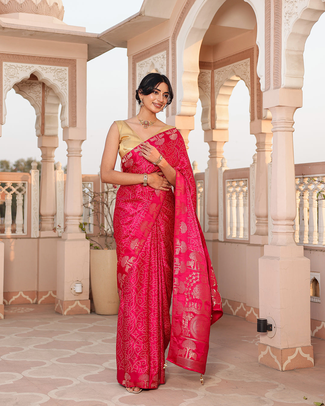 Magenta Dola Silk Bandhani Saree