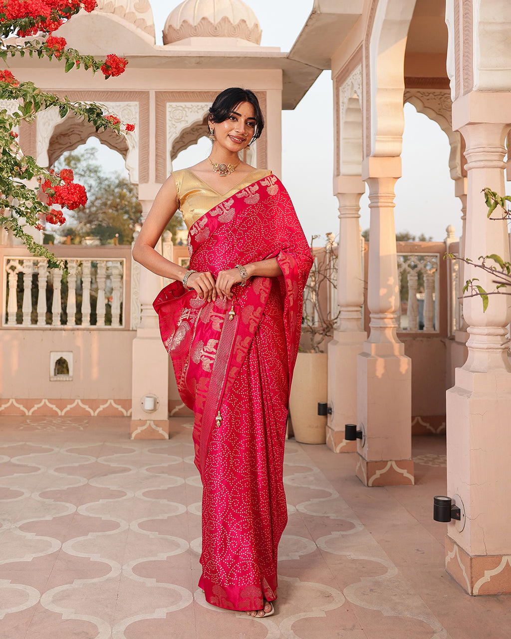 Magenta Dola Silk Bandhani Saree