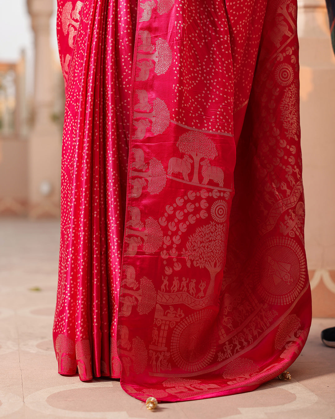 Magenta Dola Silk Bandhani Saree