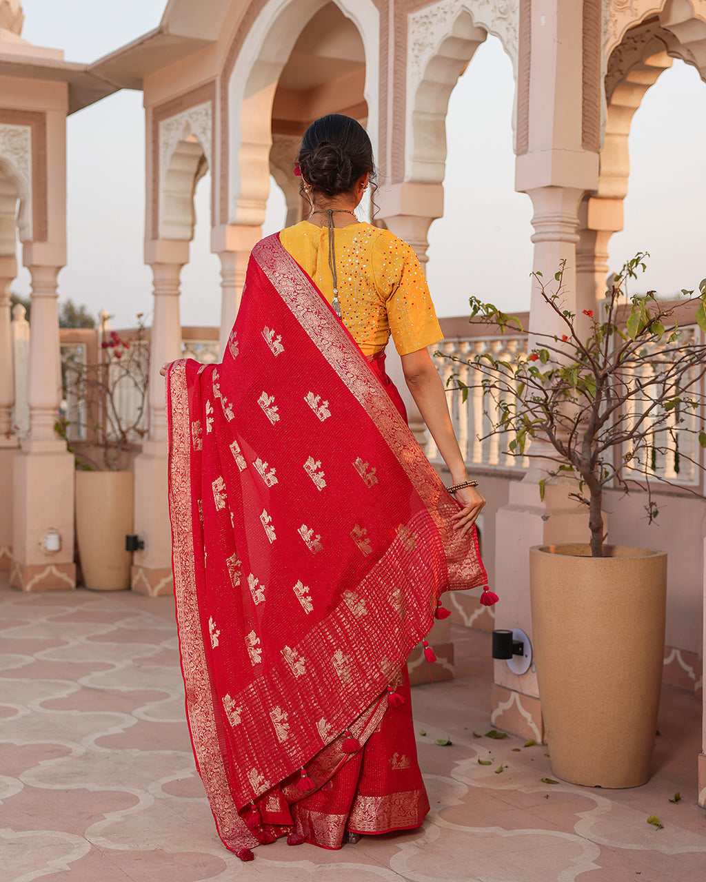 Deer Motif Shimmer Georgette Saree