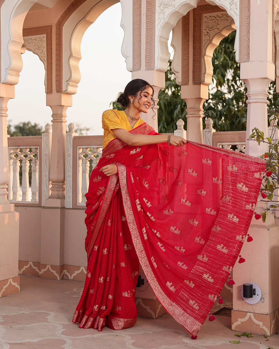 Deer Motif Shimmer Georgette Saree