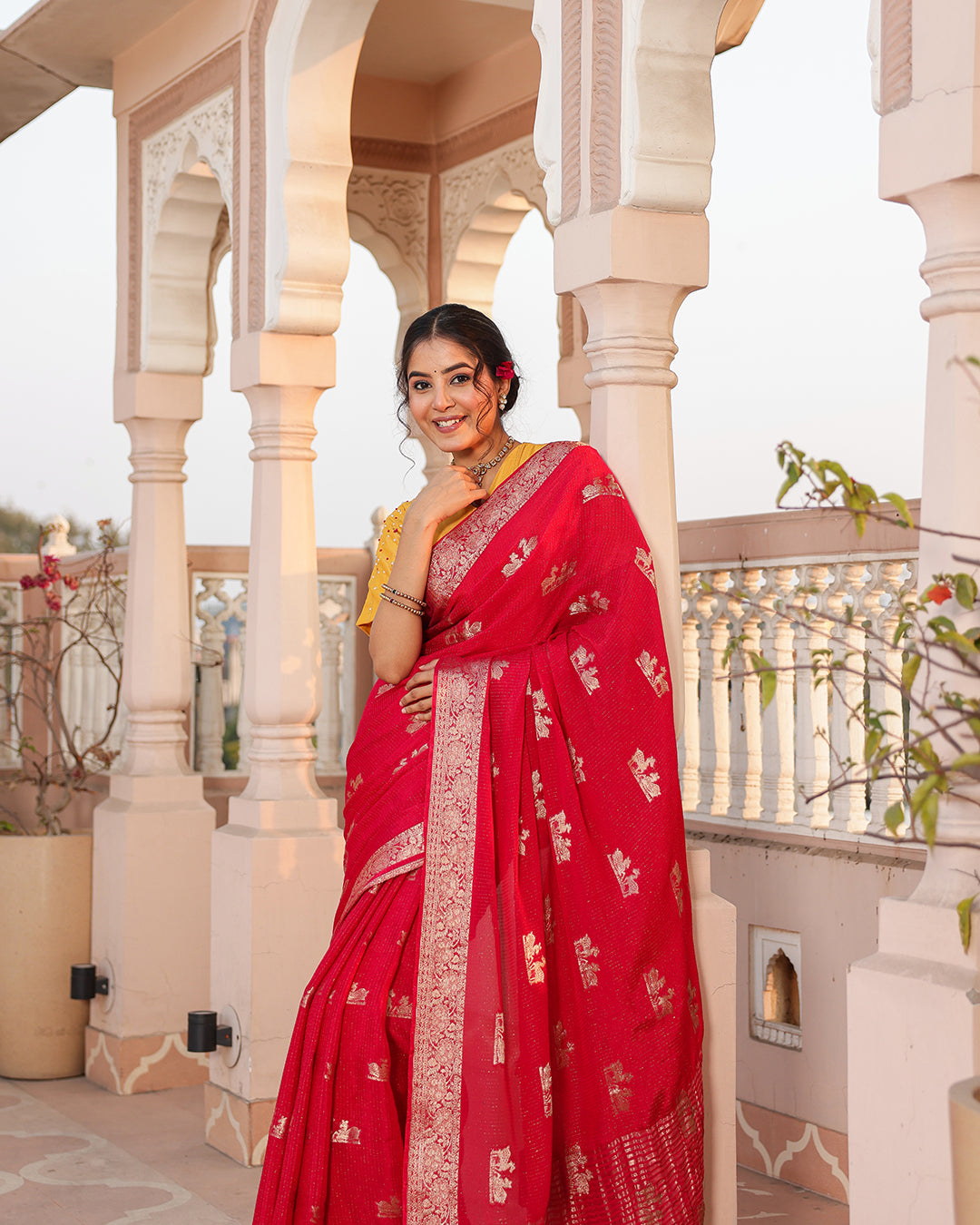 Deer Motif Shimmer Georgette Saree