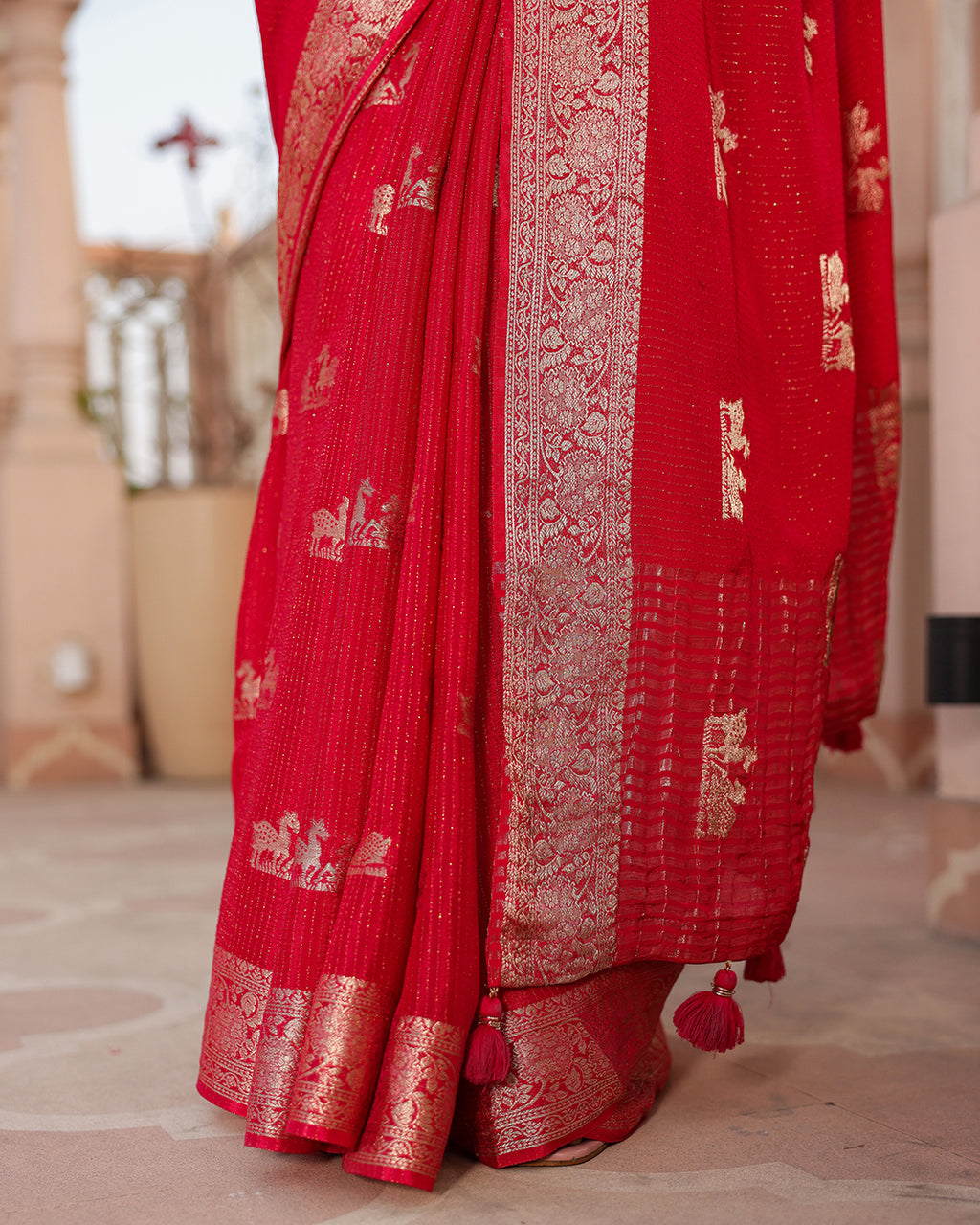 Deer Motif Shimmer Georgette Saree