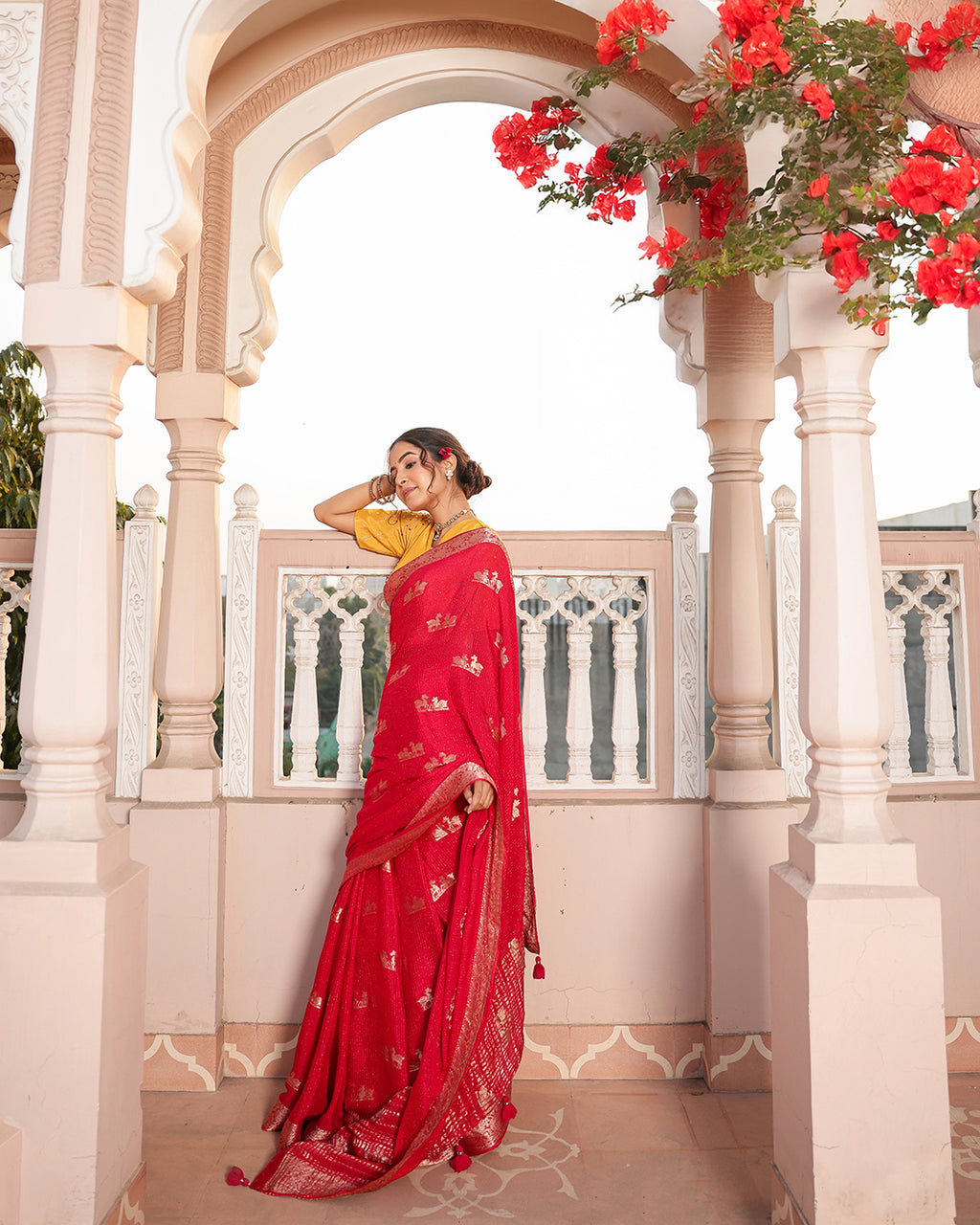 Deer Motif Shimmer Georgette Saree