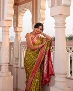 Parrot Green Patola Soft Silk Saree