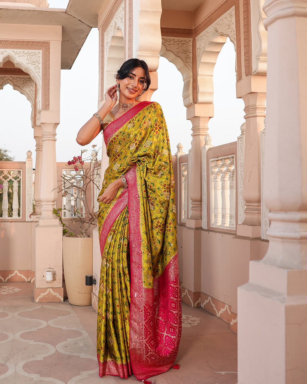 Parrot Green Patola Soft Silk Saree