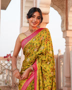 Parrot Green Patola Soft Silk Saree