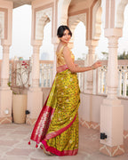Parrot Green Patola Soft Silk Saree