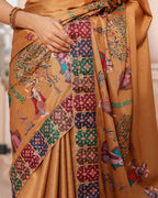 Mustard Gold Human Figure Print Saree