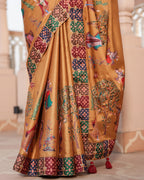 Mustard Gold Human Figure Print Saree
